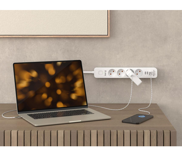 KERG listwa zasilająca z wyłącznikiem 4 gniazda 3USB biało szary 16A 1,5m - 1317931 - zdjęcie 4